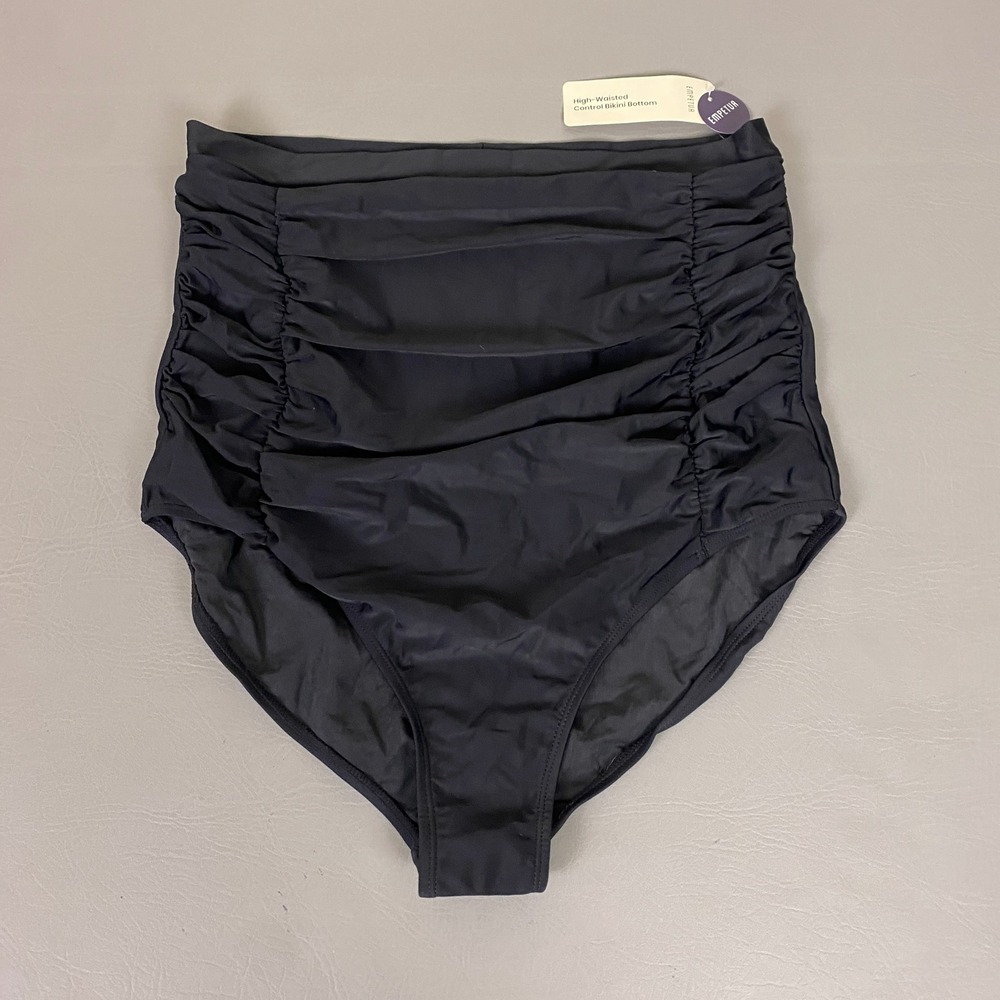 Empetua Bikini Bottom Size 4XL Black High-Waisted Tummy Control Ruched New NWT